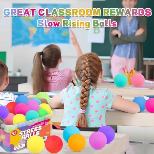 48 Pack Slow Rising Stress Ball,Stress Balls for Kids Adults,Stretchy Fidget Toys for Anxiety Relief,Hand Therapy Sensory Squishy Ball,Squishy Toys,Treasure Prize Box Toys for Kids Classroom