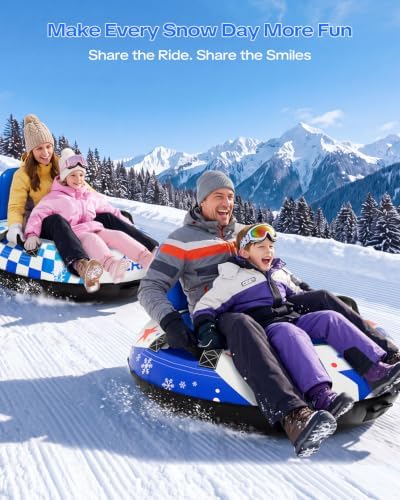 Inflatable Snow Tube with Canvas Cover & Backrest for Kids and Adults