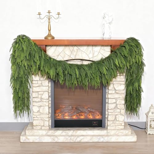 6FT 2PCS Artificial Christmas Norfolk Pine Garland for Fireplace Decor