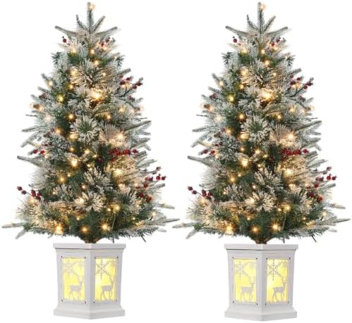 3FT Pre-Lit Artificial Mini Christmas Tree Set of 2, 78 LED Lights