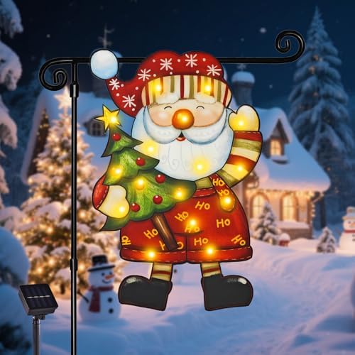 Lighted Christmas Santa Claus Garden Flag Decor, 12x18 In