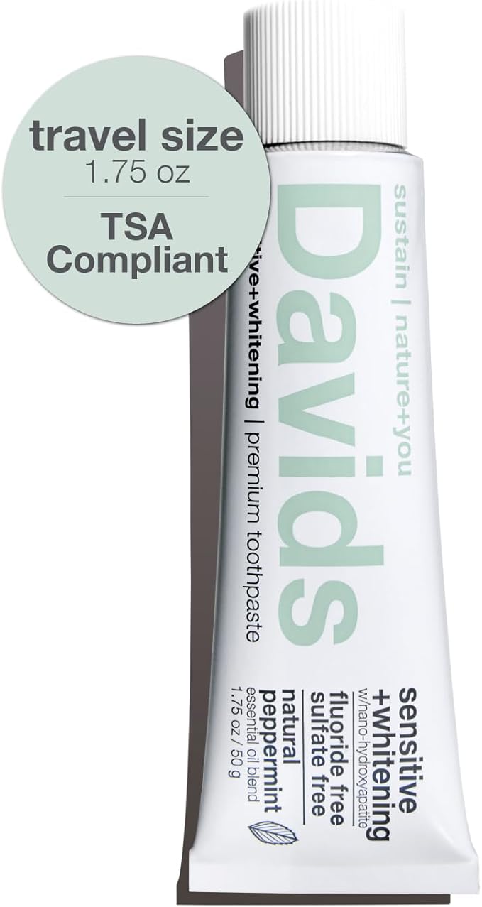 Davids Nano Hydroxyapatite Travel Size Toothpaste Peppermint 1.75oz | Fluoride Free | Remineralizing | Enamel Health | Antiplaque | SLS Free | Made in USA | Recyclable Metal Tube | EWG Verified