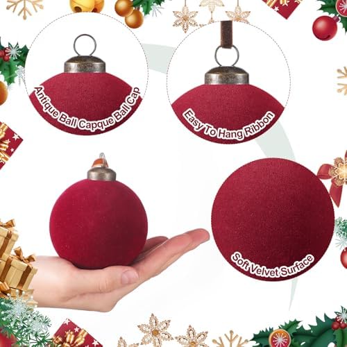 Foilswirl 36 Pcs Wine Red Velvet Christmas Balls, 2.36", 2.76", 3.15"