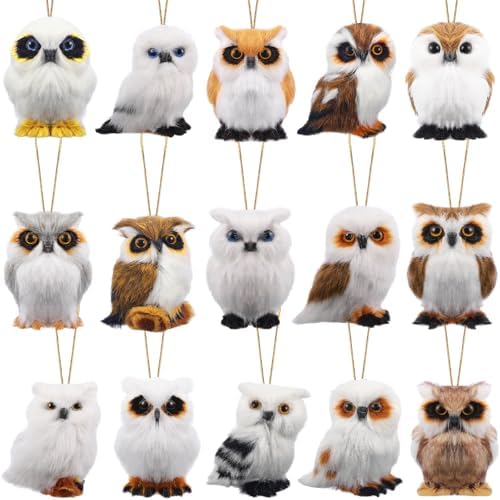 Skylety 15 Pcs Woodland Animal Ornaments Bulk,Various Owls