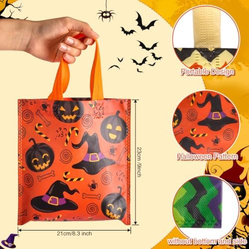 Sweetude 120 Pcs Halloween Tote Bags Bulk Trick Treat Bag with Handles Reusable Non Woven Halloween Treats Party Gift Favors Bags for Kids(Skull & Ghost)