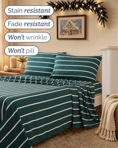 Christmas Sheet Set, Pine Stripe, Holiday Xmas Bedding Set - King Size
