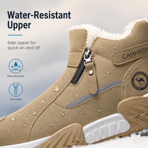 Men's Winter Warm Snow Boots Waterproof Zip‑Up Fur‑Lined Ankle Booties Anti‑Slip Outdoor Footwear for Hiking Commute & Daily Leisure
