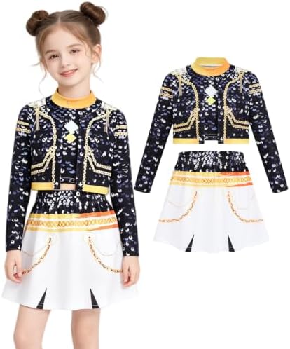 Pop Star Costume Kids Girls Golden Stage Outfit Halloween Costume Accessory