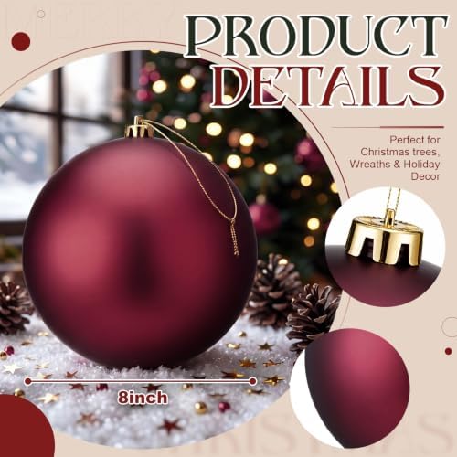 Threan 8 Inch Burgundy Matte Large Christmas Ball Ornament