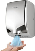 anydry Compact Hand Dryer, High-Speed 1350W Airflow, Polished Stainless Steel Finish, Space-Saving for Commercial & Home Use, Model AD2803Y
