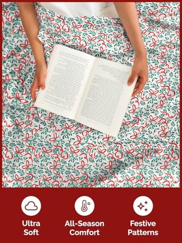 Christmas Sheet Set, Holiday Ribbon, Holiday Xmas Bedding Set - Twin Size
