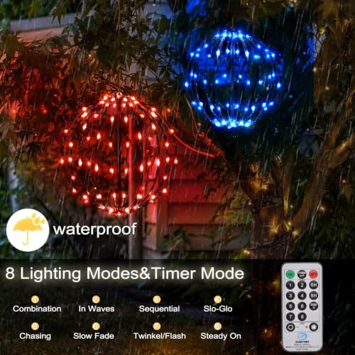 Christmas Decorations,LED Light Balls Outdoor,2 Pack,Red&Blue