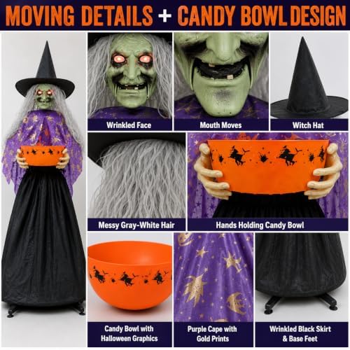 MCJC 57-Inch Animated Witch Candy Bowl, Sound-Activated Halloween Decor
