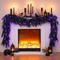 N&T NIETING 9FT Black Halloween Pre-Lit Garland with 70 LED Lights Real Touch Artificial Norfolk Pine Garlands for Table Fireplace Holiday Indoor Outdoor Halloween Decorations (1 Pcs)