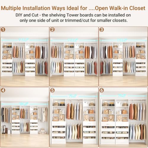 Aheaplus Closet System, Wood Closet Organizer System with 8 Drawers &4 Rods