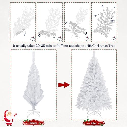 Yaheetech 4ft Pre-lit Artificial Small Christmas Tree with Stand, White