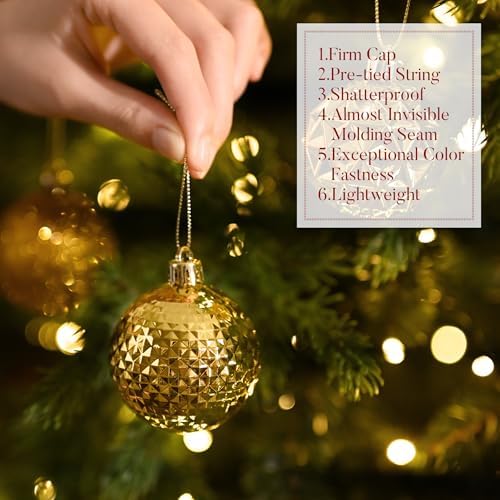 Valery Madelyn Christmas Tree Decorations Ornament Set, 50ct 2 Inches Gold Shatterproof Christmas Ball Ornaments Hanging Xmas Holiday Party Decor