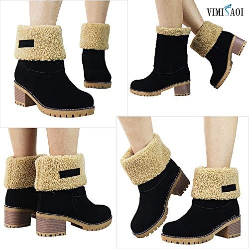 VIMISAOI Mid calf Winter Boots for Women Warm Ankle Snow Chunky Heel Boots