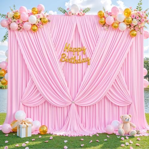 Pink Backdrop Curtain for Parties Baby Shower Wrinkle Free Pink Photo Curtains Backdrop Drapes Fabric Decoration for Weddings Birthday Party 5ft x 7ft,2 Panels