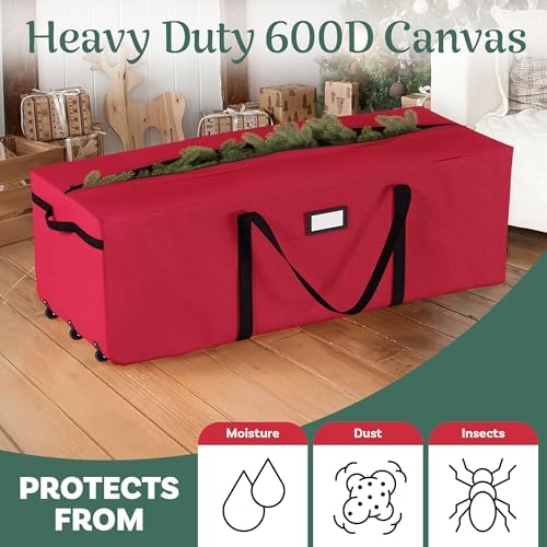 Elf Stor Christmas Tree Storage Bag with Wheels, Red, 67” x 28” x 24”