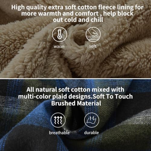 Elesuit Men's Full Zip Fleece Flannel Jacket Shirt Plaid Cotton Hoodie Coat