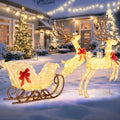Tangkula 3-Piece Christmas Lighted Reindeer & Sleigh Set, Gold