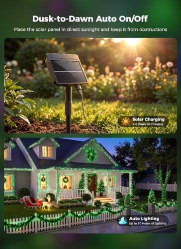 6 Pack 600LED Solar Christmas Lights Outdoor Waterproof, Green 240 FT