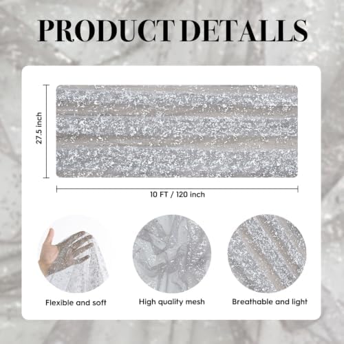 Artoid Mode 6PC Grey Gold Gauze Table Runner 120 Inch 10FT, Glitter Metallic Foil Sheer Dining Wedding Anniversary Holiday Birthday Table Decor for Home Party