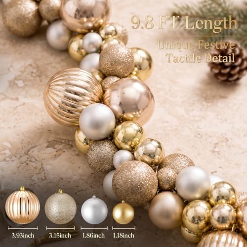 9.8 ft Christmas Ball Garland, Champagne Gold