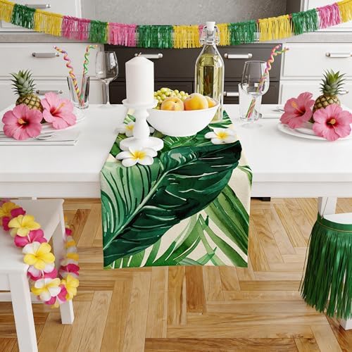 Luau Party Decorations - Palm Leaves Table Runner | Love Island Hawaiian Theme Party Decorations for Summer - Tropical Beach Backdrop Decor Birthday Party Supplies Favors for Home Kitchen Dining