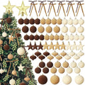 Hollowfly 95 PCS Velvet Christmas Tree Decor Set, Coffee, Brown, Beige