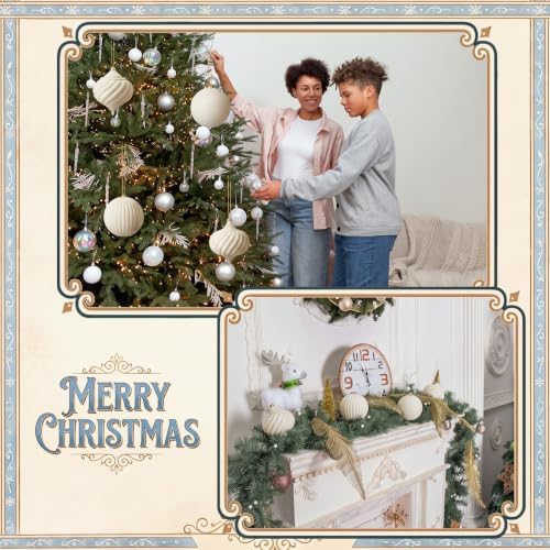 Civaner 4 Pcs Large Velvet Christmas Ball,6 Inch,Cream White