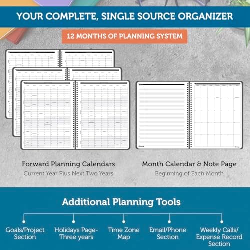 Planner Pad Spiral Bound July 2026 – June 2027 / Academic Year 8 1/2" x 11" Large 3-Tier Funnel Down 12 Month/Weekly Organizer, Black Cover/Black Ink