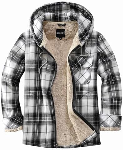 Elesuit Men's Full Zip Fleece Flannel Jacket Shirt Plaid Cotton Hoodie Coat