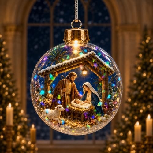 Lighted Nativity Christmas Ornament with Prismatic Sparkle, 3.15 Inch