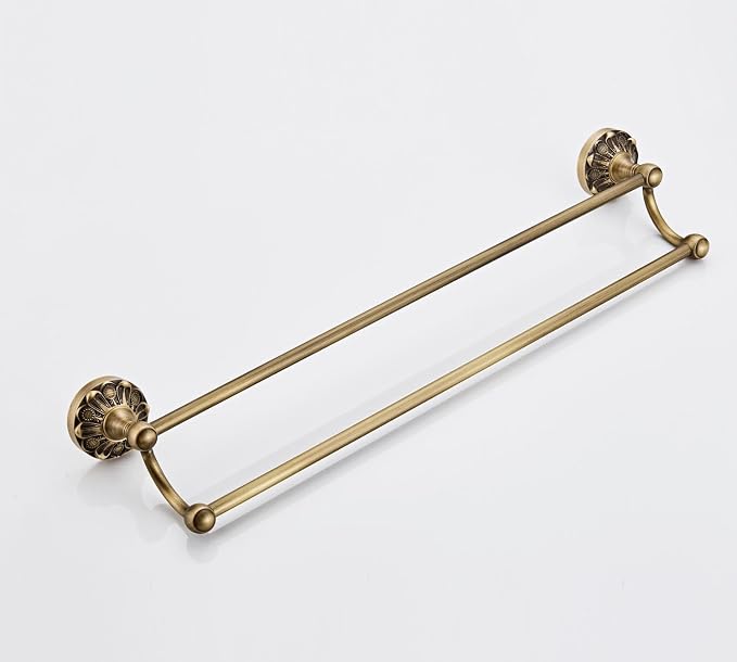 16in Double Layer Bathroom Brass Towel Bar Antique Brush Bronze Towel Bar Kitchen Dish Cloths Bar Hanger for Bathroom Kitchen Vintage Bronze Decorative Towel Holder (Brush Bronze, 40cm)