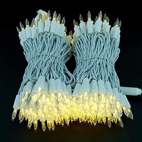 YULETIME 200 Warm White LED Christmas Lights, 66 ft White Wire String Light