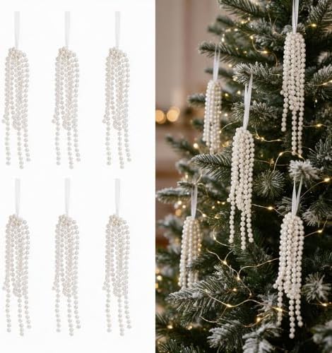 DIYDEC 18PCS Pearl Christmas Tree Ornaments 6in Hanging Tassel Decor
