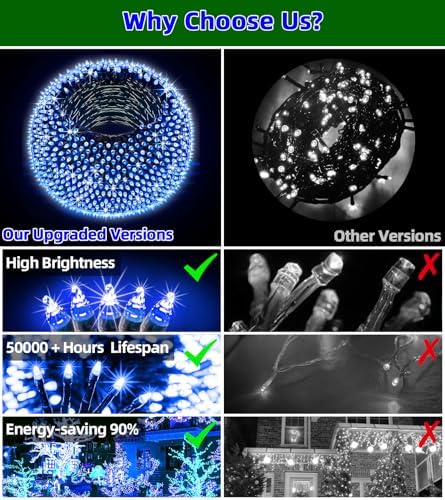 QUHUATU 1500 LED 470FT Christmas Lights,12 Modes LED String Lights, Blue