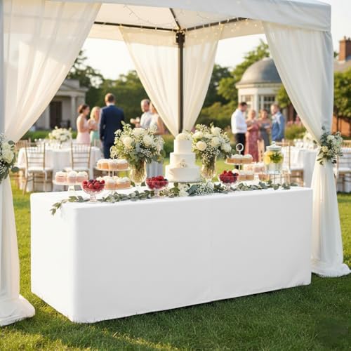 4-Pack 6ft White Table Cloths for 6 Foot Rectangle Tables For Craft Shows