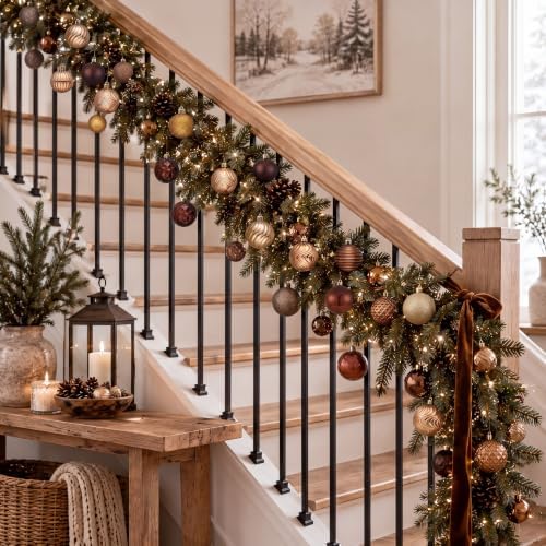 Lunmon 64 Pcs Christmas Ball Ornaments Bronze Copper Brown Gold Xmas Bulbs