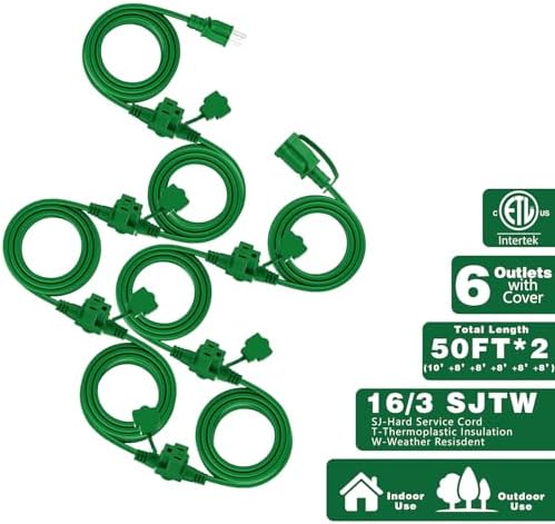 K KASONIC - Outdoor Extension Cord 100 FT, Evenly Spaced 12 Outlets Plugs