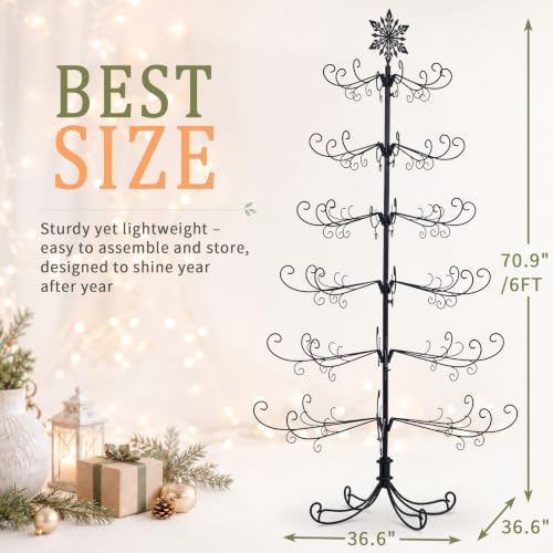 6 Ft Metal Christmas Tree Stand with Snowflake Top, Holiday Decor, Black