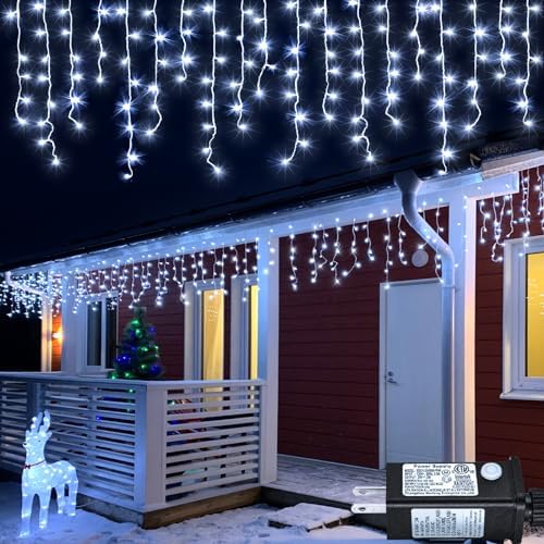 White Christmas Lights Outdoor, 33ft 400 LED Icicle Lights for Outside