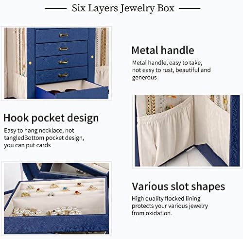 AKOZLIN 6-Tier Jewelry Box Organizer 5 Drawers Storage Blue Large