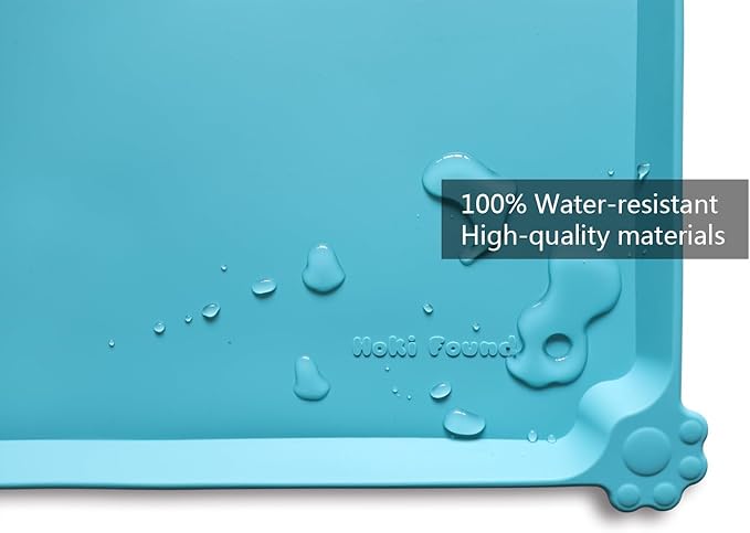 Hoki Found Large Silicone Pet Food Mats - Non Slip Bowl Placemats - Waterproof Dog Cat Food Mats For Floors - Glacier