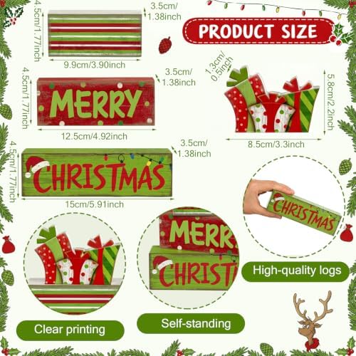 Lineshading 4 Pcs Christmas Table Decor - Red Lime Green Gift Box Wood Sign