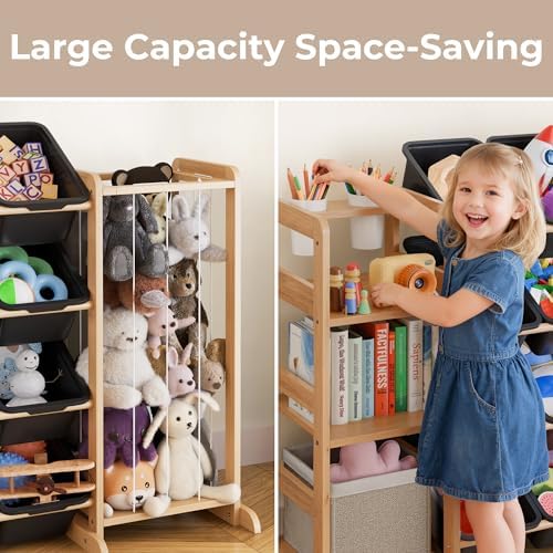 Toy Storage Organizer with Bookshelf and Stuffed Animal Storage - Kids Playroom Organization with 3 Shelves and 16 Toy Bins - Toddler Living Room Toy Box for Lego - Nursery Bedroom Decor Essential