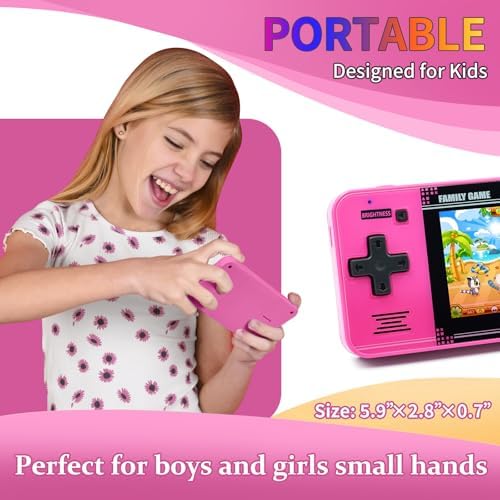 Handheld Game for Kids -Preloaded 220 Retro Video Games, Portable Gaming Player with Rechargeable Battery 3.0" LCD Screen, Mini Arcade Electronic Toy Gifts for Boys Girls (Pink)