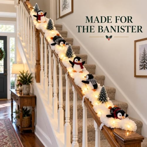 Penguin Christmas Stair Snow Decor, Winter Home Decoration